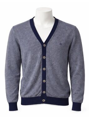 Size M Dockers Men’s Navy Heather‎ Button Cardigan Sweater Logo